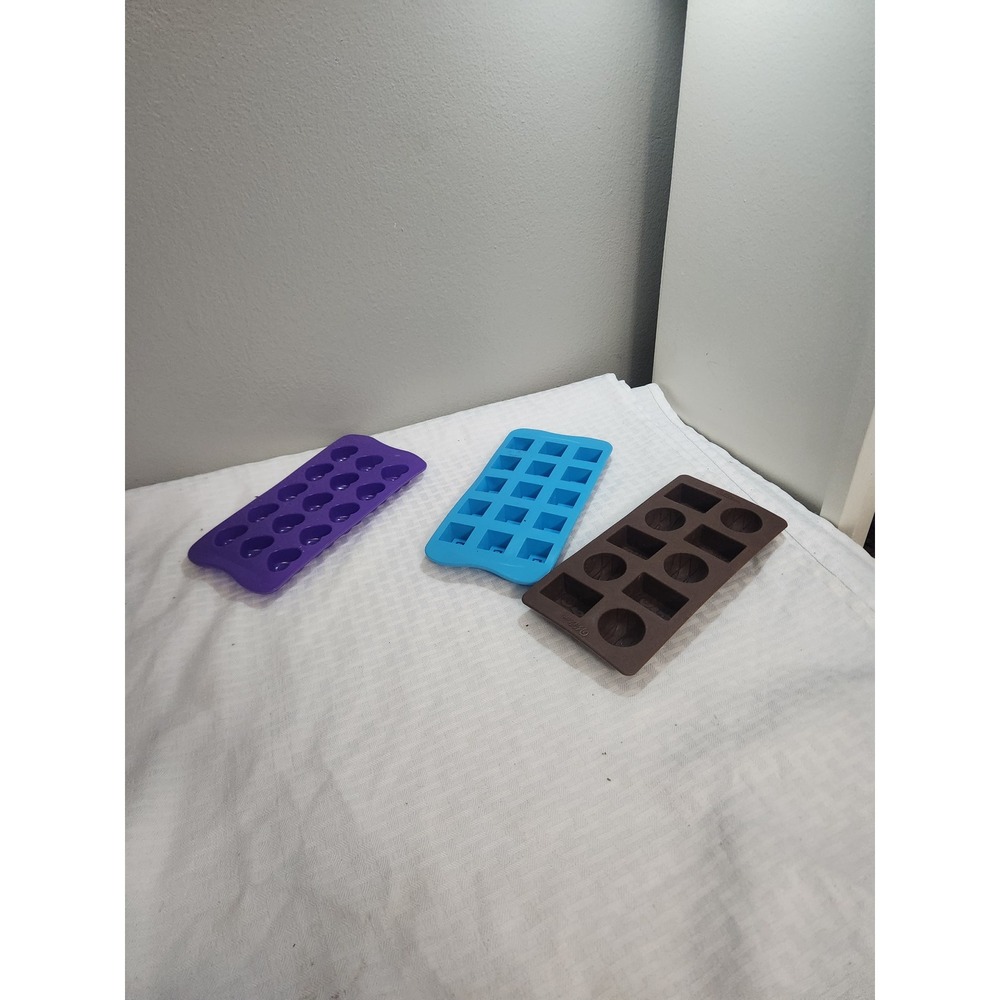 Silicone Candy Molds Set 3 Heart Square Round Scroll Chocolate Trays